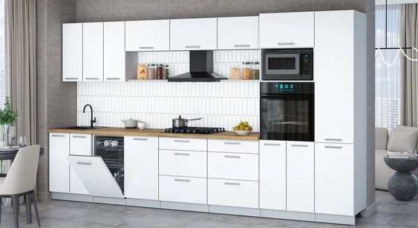 Изображение товара Кухонный гарнитур Интерлиния Мила Gloss 3.7-ПМ3 (белый/белый/дуб бунратти)