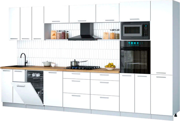 Изображение товара Кухонный гарнитур Интерлиния Мила Gloss 3.7-ПМ3 (белый/белый/дуб бунратти)