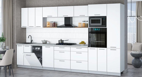 Изображение товара Кухонный гарнитур Интерлиния Мила Gloss 3.7-ПМ3 (белый/белый/серый каспий)