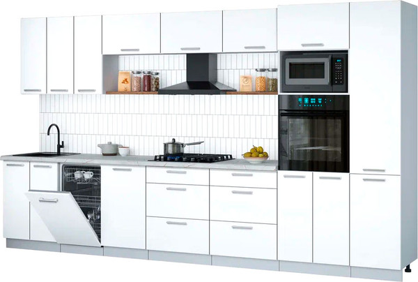 Изображение товара Кухонный гарнитур Интерлиния Мила Gloss 3.7-ПМ3 (белый/белый/серый каспий)