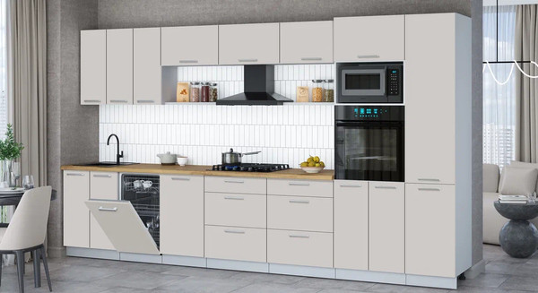 Изображение товара Кухонный гарнитур Интерлиния Мила Gloss 3.7-ПМ3 (кашемир/кашемир/дуб бунратти)