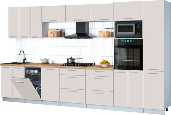 Изображение товара Кухонный гарнитур Интерлиния Мила Gloss 3.7-ПМ3 (кашемир/кашемир/дуб бунратти)