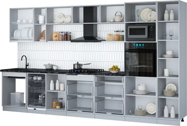 Изображение товара Кухонный гарнитур Интерлиния Мила Gloss 3.7-ПМ3 (кашемир/кашемир/белый гранит)