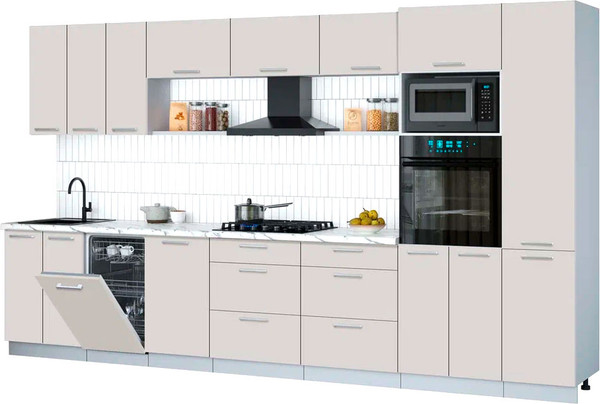 Изображение товара Кухонный гарнитур Интерлиния Мила Gloss 3.7-ПМ3 (кашемир/кашемир/белый гранит)