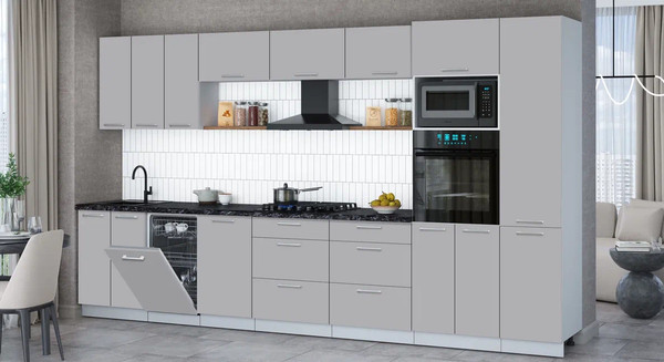 Изображение товара Кухонный гарнитур Интерлиния Мила Gloss 3.7-ПМ3 (грей/грей/кастилло темный)