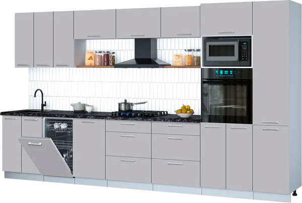 Изображение товара Кухонный гарнитур Интерлиния Мила Gloss 3.7-ПМ3 (грей/грей/кастилло темный)