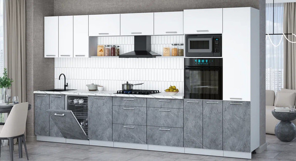 Изображение товара Кухонный гарнитур Интерлиния Мила Gloss 3.7-ПМ3 (керамика/белый/белый гранит)