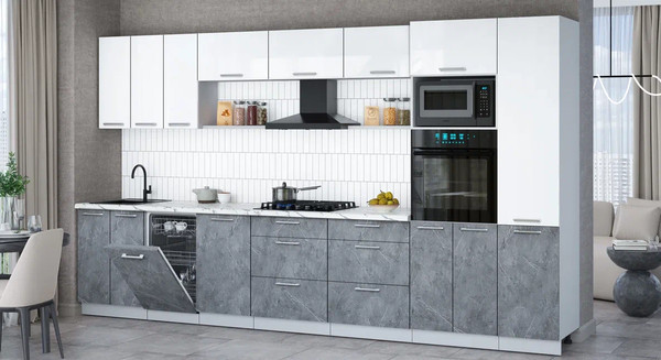 Изображение товара Кухонный гарнитур Интерлиния Мила Gloss 3.7-ПМ3 (керамика/белый глянец/белый гранит)