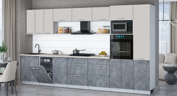 Изображение товара Кухонный гарнитур Интерлиния Мила Gloss 3.7-ПМ3 (керамика/кашемир/травертин серый)