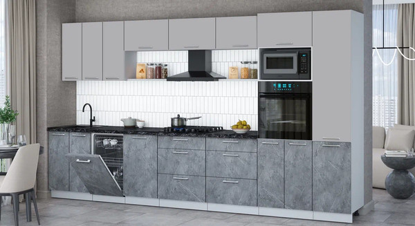 Изображение товара Кухонный гарнитур Интерлиния Мила Gloss 3.7-ПМ3 (керамика/грей/кастилло темный)