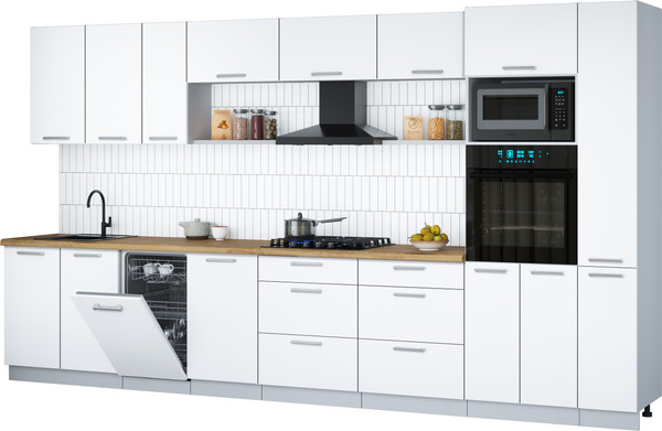 Изображение товара Кухонный гарнитур Интерлиния Мила Gloss 3.8-ПМ3 (белый/белый/дуб бунратти)