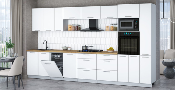 Изображение товара Кухонный гарнитур Интерлиния Мила Gloss 3.8-ПМ3 (белый/белый/дуб бунратти)