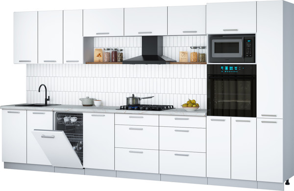 Изображение товара Кухонный гарнитур Интерлиния Мила Gloss 3.8-ПМ3 (белый/белый/серый каспий)