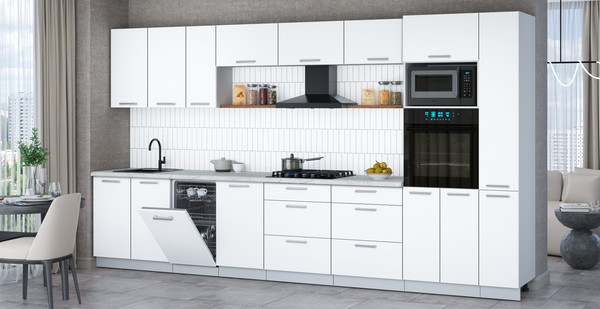 Изображение товара Кухонный гарнитур Интерлиния Мила Gloss 3.8-ПМ3 (белый/белый/серый каспий)