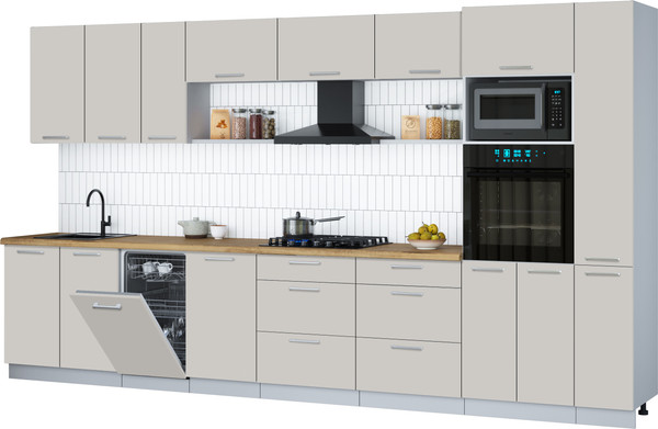 Изображение товара Кухонный гарнитур Интерлиния Мила Gloss 3.8-ПМ3 (кашемир/кашемир/дуб бунратти)