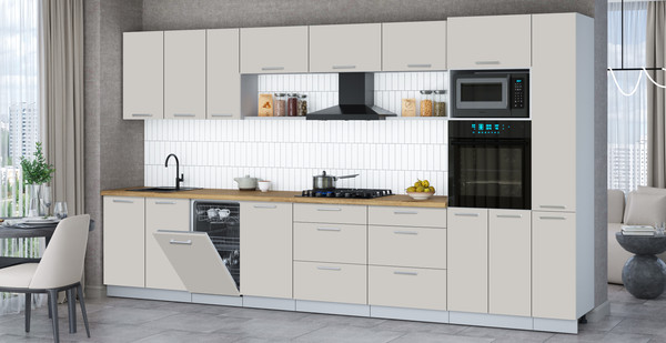 Изображение товара Кухонный гарнитур Интерлиния Мила Gloss 3.8-ПМ3 (кашемир/кашемир/дуб бунратти)