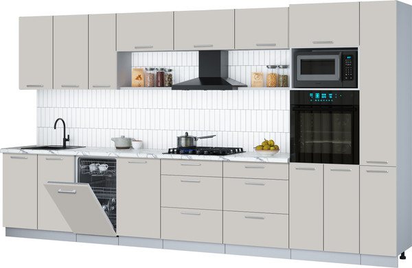 Изображение товара Кухонный гарнитур Интерлиния Мила Gloss 3.8-ПМ3 (кашемир/кашемир/белый гранит)