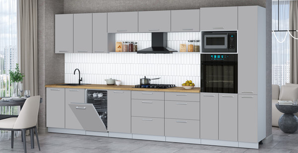 Изображение товара Кухонный гарнитур Интерлиния Мила Gloss 3.8-ПМ3 (грей/грей/дуб бунратти)