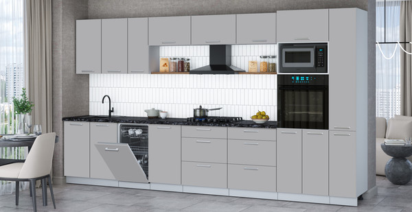 Изображение товара Кухонный гарнитур Интерлиния Мила Gloss 3.8-ПМ3 (грей/грей/кастилло темный)