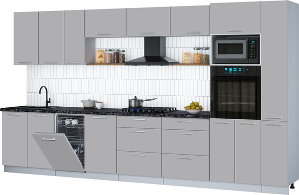 Изображение товара Кухонный гарнитур Интерлиния Мила Gloss 3.8-ПМ3 (грей/грей/кастилло темный)