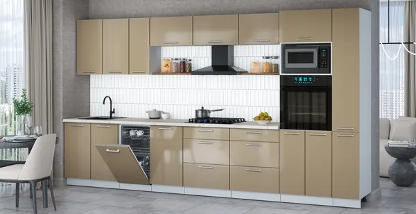 Изображение товара Кухонный гарнитур Interline Мила Gloss 3.8-ПМ3 (капучино глянец/капучино глянец/бискайская сосна)