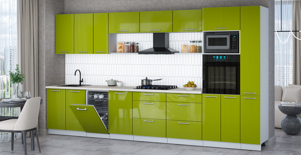 Изображение товара Кухонный гарнитур Интерлиния Мила Gloss 3.8-ПМ3 (яблоко глянец/яблоко глянец/опал светлый)