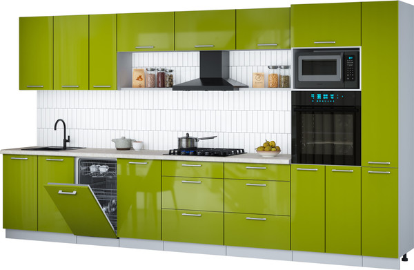 Изображение товара Кухонный гарнитур Интерлиния Мила Gloss 3.8-ПМ3 (яблоко глянец/яблоко глянец/опал светлый)