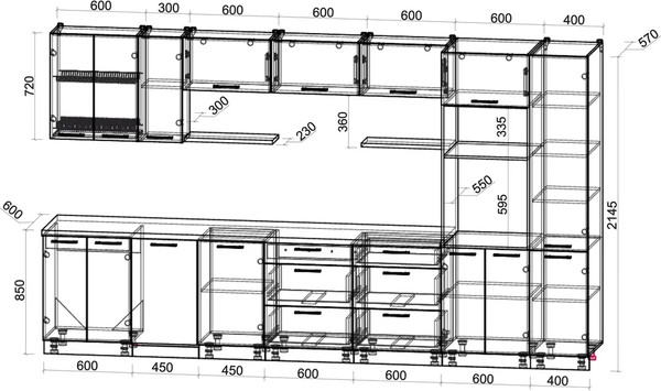 Изображение товара Кухонный гарнитур Интерлиния Мила Gloss 3.7-ПМ3 (бордовый глянец/бордовый глянец/кастилло темный)