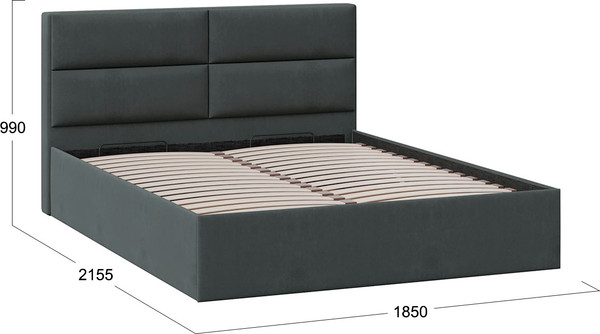 Изображение товара Двуспальная кровать ТриЯ Глосс универсальная с ПМ тип 1 180x200 (велюр графит)