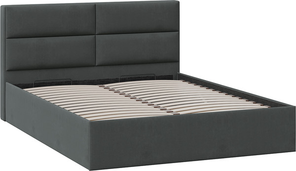 Изображение товара Двуспальная кровать ТриЯ Глосс универсальная с ПМ тип 1 180x200 (велюр графит)