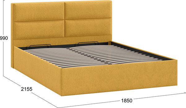 Изображение товара Двуспальная кровать ТриЯ Глосс универсальная с ПМ Тип 1 180x200 (микровелюр Wellmart Yellow)