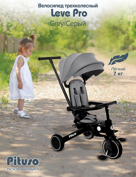 Изображение товара Трехколесный велосипед с ручкой Pituso Leve Pro / T8 Plus-Grey (серый)