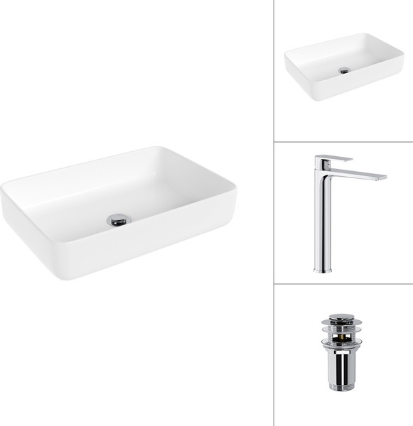 Изображение товара Умывальник со смесителем Lauter 21487-50 + Reef 21CK8678C с донным клапаном 21190CH (хром)