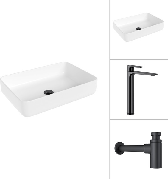 Изображение товара Умывальник со смесителем Lauter 21487-50 + Reef 21CK8678BS с сифоном 21635B (черный матовый)