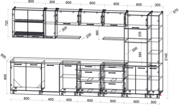 Изображение товара Кухонный гарнитур Интерлиния Мила Gloss 3.8-ПМ3 (черный глянец/грей/бискайская сосна)