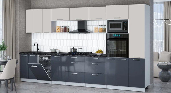 Изображение товара Кухонный гарнитур Интерлиния Мила Gloss 3.7-ПМ3 (асфальт глянец/кашемир/кастилло темный)