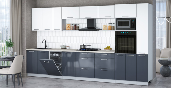 Изображение товара Кухонный гарнитур Интерлиния Мила Gloss 3.8-ПМ3 (асфальт глянец/белый/опал светлый)