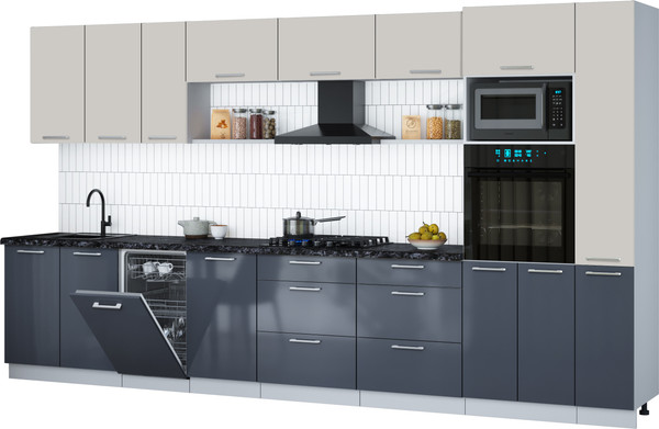 Изображение товара Кухонный гарнитур Интерлиния Мила Gloss 3.8-ПМ3 (асфальт глянец/кашемир/кастилло темный)