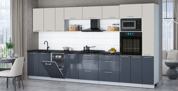 Изображение товара Кухонный гарнитур Интерлиния Мила Gloss 3.8-ПМ3 (асфальт глянец/кашемир/кастилло темный)