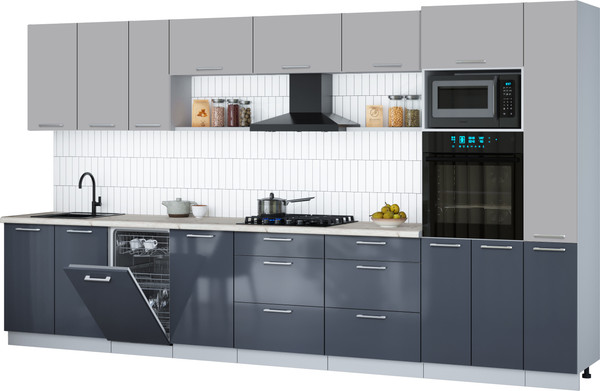 Изображение товара Кухонный гарнитур Интерлиния Мила Gloss 3.8-ПМ3 (асфальт глянец/грей/бискайская сосна)