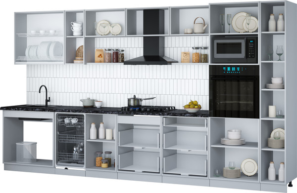 Изображение товара Кухонный гарнитур Интерлиния Мила Gloss 3.8-ПМ3 (асфальт глянец/яблоко глянец/травертин серый)