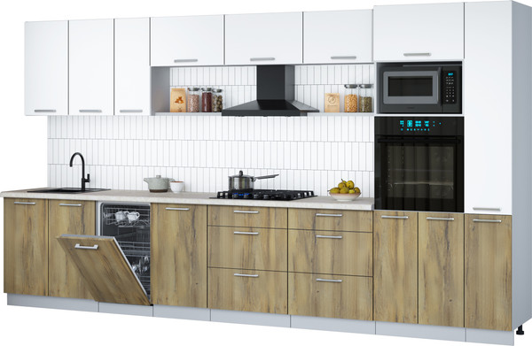 Изображение товара Кухонный гарнитур Интерлиния Мила Gloss 3.8-ПМ3 (дуб вотан/белый/опал светлый)