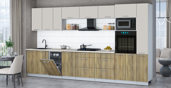 Изображение товара Кухонный гарнитур Интерлиния Мила Gloss 3.8-ПМ3 (дуб вотан/кашемир/бискайская сосна)