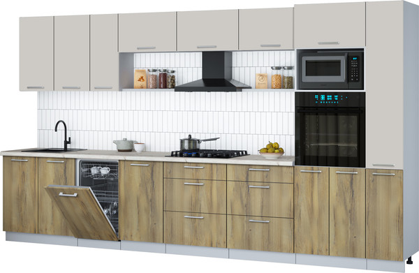 Изображение товара Кухонный гарнитур Интерлиния Мила Gloss 3.8-ПМ3 (дуб вотан/кашемир/бискайская сосна)