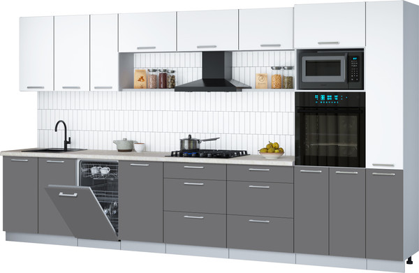Изображение товара Кухонный гарнитур Интерлиния Мила Gloss 3.8-ПМ3 (серый/белый/опал светлый)