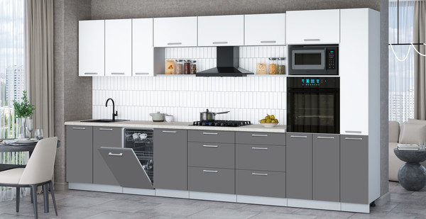 Изображение товара Кухонный гарнитур Интерлиния Мила Gloss 3.8-ПМ3 (серый/белый/опал светлый)