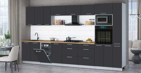 Изображение товара Кухонный гарнитур Интерлиния Мила Gloss 3.8-ПМ3 (пепел/пепел/дуб бунратти)