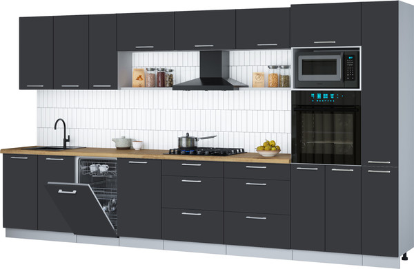 Изображение товара Кухонный гарнитур Интерлиния Мила Gloss 3.8-ПМ3 (пепел/пепел/дуб бунратти)