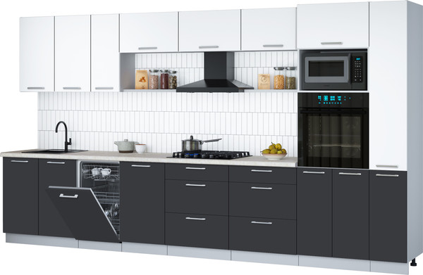 Изображение товара Кухонный гарнитур Интерлиния Мила Gloss 3.8-ПМ3 (пепел/белый/опал светлый)