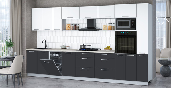 Изображение товара Кухонный гарнитур Интерлиния Мила Gloss 3.8-ПМ3 (пепел/белый/опал светлый)